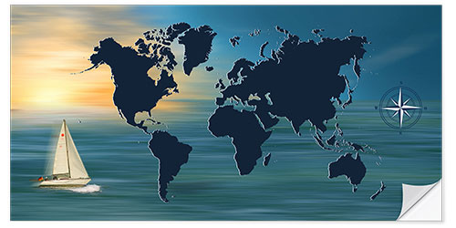 Muursticker Sailing around the world with world map
