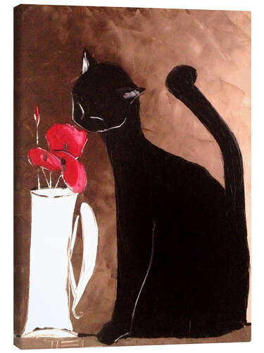 Leinwandbild Katze und Mohn