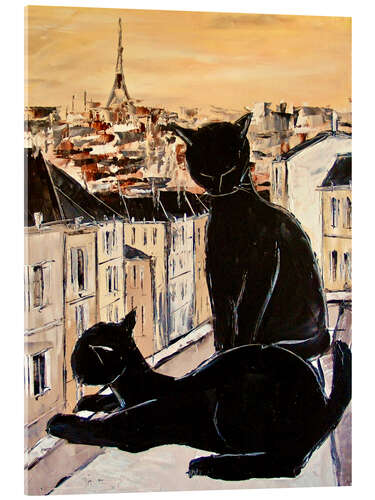 Tableau en verre acrylique Couple de chats sur les toits de Paris