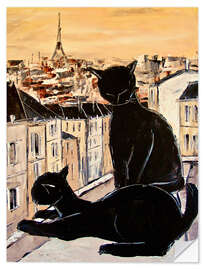 Wall sticker Cats love over the rooftops of Paris