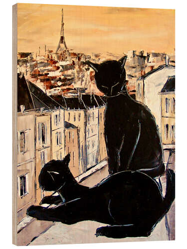 Cuadro de madera Cats love over the rooftops of Paris