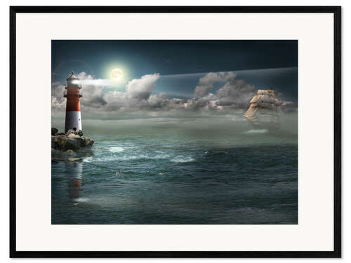 Kehystetty taidepainatus Lighthouse under illumination