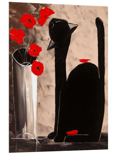 Foam board print BLACK CAT WITH POPPIES