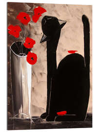 Galleritryk BLACK CAT WITH POPPIES