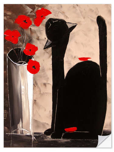 Naklejka na ścianę BLACK CAT WITH POPPIES