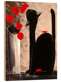Quadro de madeira BLACK CAT WITH POPPIES