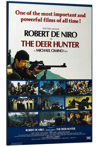 Quadro em alumínio THE DEER HUNTER, British poster, Robert De Niro (top left), 1978