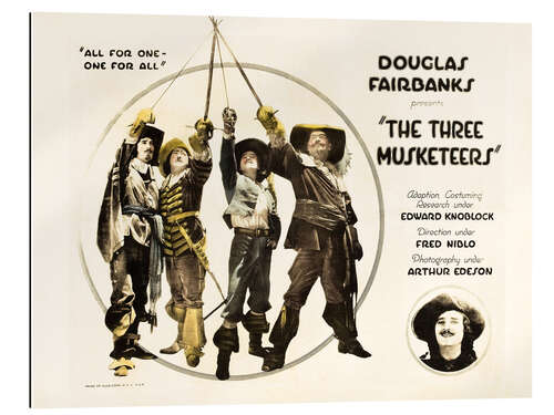 Stampa su plexi-alluminio THE THREE MUSKETEERS, l-r: George Siegmann, Eugene Pallette, Douglas Fairbanks, Sr., Leon Bary on ti