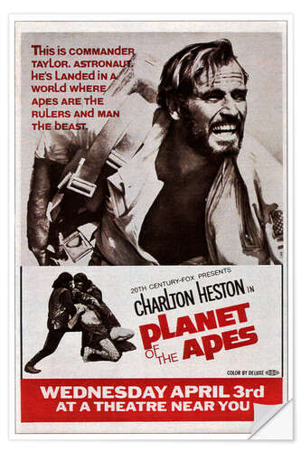 Selvklebende plakat PLANET OF THE APES, top: Charlton Heston, 1968