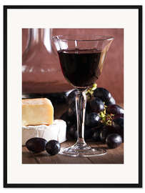 Gerahmter Kunstdruck Käseplatte mit Wein