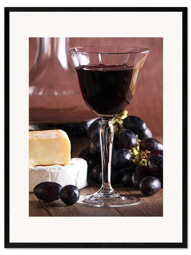 Inramat konsttryck Cheese platter with wine