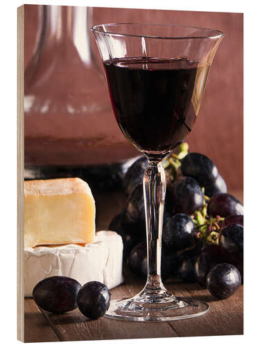 Wood print Cheese platter with wine