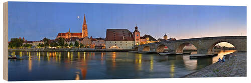 Wood print Bridge Panorama of Regensburg