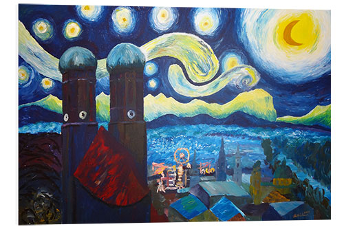 Foam board print Starry Night over Munich inspired by Vincent Van Gogh