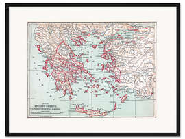 Gerahmter Kunstdruck Karte vom antiken Griechenland (Englisch)