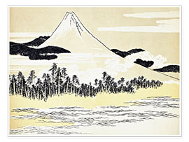 Póster  Monte Fuji, escenario en Senbon Matsubara en Numazu - Katsushika Hokusai