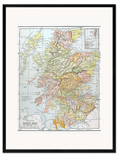 Plakat artystyczny premium w ramie Mapa Szkocji (angielski)