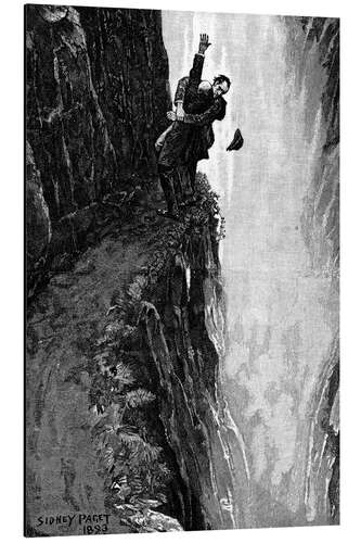 Stampa su alluminio Holmes e Moriarty sull'orlo delle cascate Reichenbach