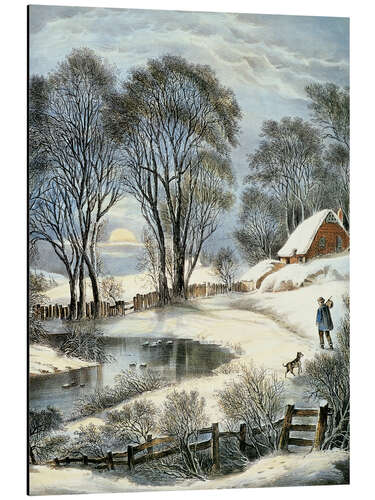 Aluminium print Currier & Ives: Winter Moonlight.