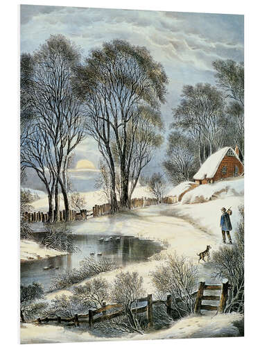 Print på skumplade Currier & Ives: Winter Moonlight.