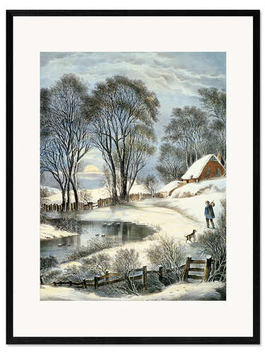 Ingelijste kunstdruk Currier & Ives: Winter Moonlight.