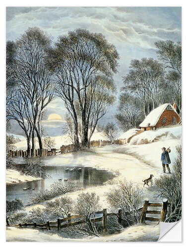 Sticker mural Currier & Ives: Winter Moonlight.