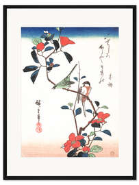 Gerahmter Kunstdruck Blumen und Vögel