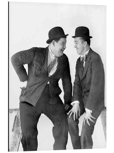 Aluminium print Laurel & Hardy with a Bowler Hat