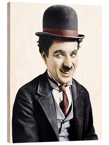 Holzbild Charlie Chaplin Lächelnd