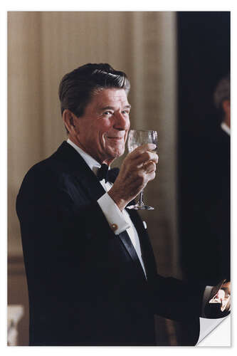 Selvklæbende plakat Ronald Reagan with wineglass