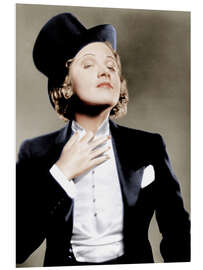 Foam board print Marlene Dietrich with a suit and cylinder