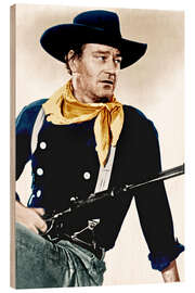 Wood print John Wayne in Blue Uniform