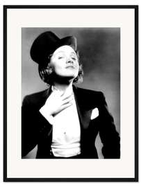 Gerahmter Kunstdruck Marlene Dietrich mit Zylinder