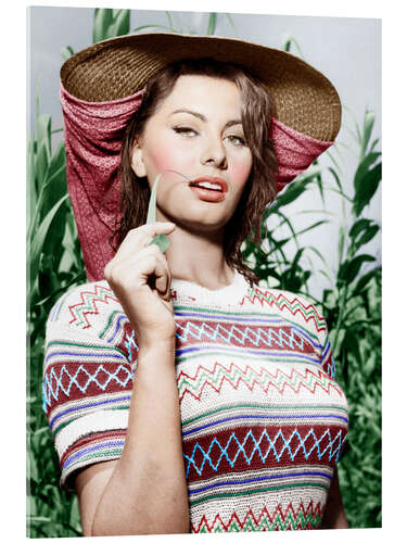 Acrylic print Sophia Loren with Straw Hat