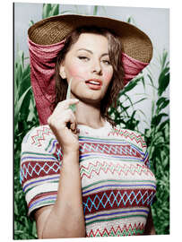 Stampa su alluminio Sophia Loren with Straw Hat