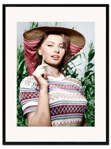 Framed art print Sophia Loren with Straw Hat