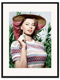 Framed art print Sophia Loren with Straw Hat