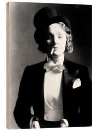 Holzbild Marlene Dietrich mit Fliege