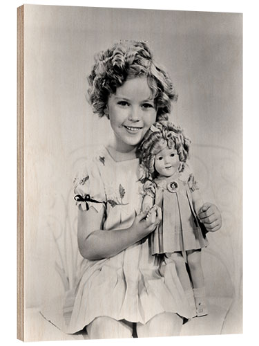 Wood print Shirley Temple with a Shirley Temple doll