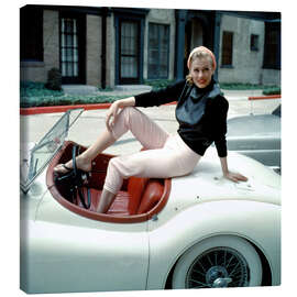 Canvastavla Anita Ekberg on her Jaguar