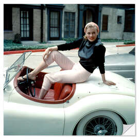 Wandsticker Anita Ekberg, auf ihrem Jaguar