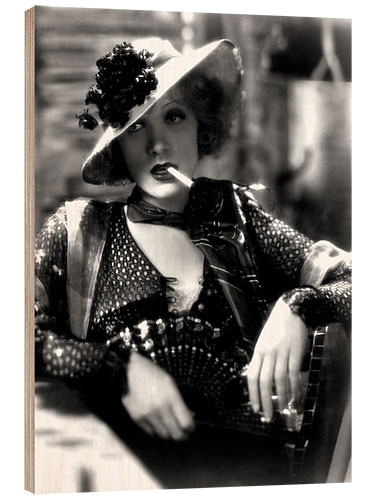 Wood print Marlene Dietrich with a Hat