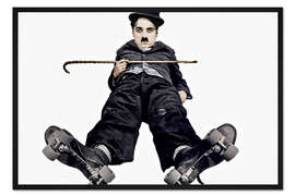 Gerahmter Kunstdruck Charlie Chaplin mit Rollschuhen