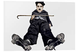 Stampa su PVC Charlie Chaplin with roller skates