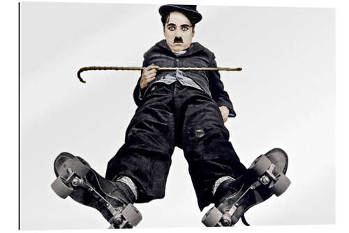 Stampa su plexi-alluminio Charlie Chaplin with roller skates