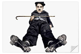 Naklejka na ścianę Charlie Chaplin with roller skates