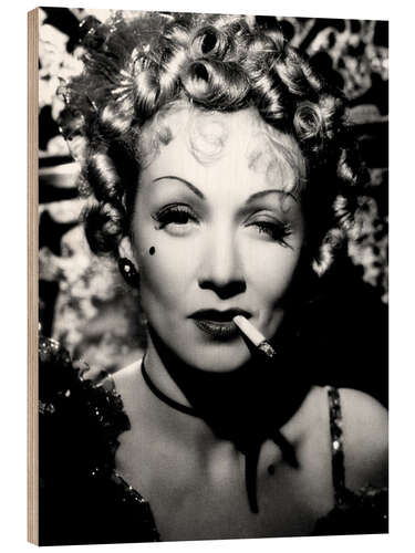 Wood print Marlene Dietrich with a cigarette