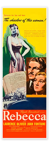 Poster REBECCA, from left: Laurence Olivier, Joan Fontaine, 1940.
