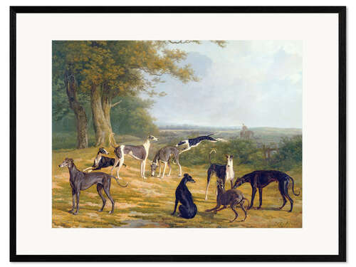 Kehystetty taidepainatus Nine Greyhounds on a landscape