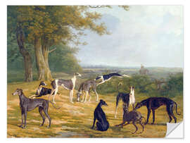 Selvklebende plakat Nine Greyhounds on a landscape